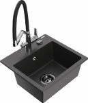 Granitinė virtuvinė plautuvė Mexen Milo su mai&scaron;ytuvu ir sifonu, Juodas granite+Juodas/Chrome