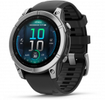 I&scaron;manusis laikrodis Garmin Fenix E,47mm, Nerūdijančio plieno korpusa su juodos spalvos silikoniniu dirželiu