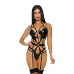 Forplay X Marks The Spot XL Teddy Juodas - Cheetah Print Faux Leather Lingerie