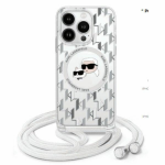Karl Lagerfeld KLHMP16LHCKCKLCT Apple iPhone 16 Pro 6.3" dėklas telefonui skaidrus IML Crossbody Monogram Karl & Choupette Head MagSafe