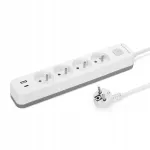 Montis Elektros ilgintuvas, baltai pilkas, 4 lizdų, su USB, 1,5 m MT186-WG-1,5