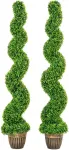 Aosom Dirbtiniai buksmedžiai spiralės forma su vazonais, 2 vnt., žali, 150 cm