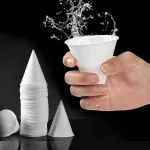 100 x balti popieriniai kūgio formos puodeliai 150 ml ledams, kokteiliams, vandeniui biure