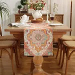 Chicamy spalvinga stalo takelis boho stiliaus oranžinė vintažinė stalo takelis lininė bohemi&scaron;ka geometrija marokieti&scaron;ka kaimo namo stiliaus staltiesė dekoracija namų virtuvės valgomojo kambario vakarėlio įėjimui (40 x 140