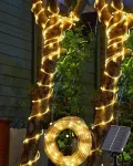 Tacobey saulės energija įkraunamos virvinės girliandos lauke, 10 m 100 led saulės energija įkraunamos girliandos, virvinės girliandos, lauko, 8 režimai, atsparios oro sąlygoms, saulės energija įkraunamos girliandos sodo balkono dekoravimui - &scaron;ilta balta