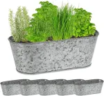 Relaxdays Cinko Vonia, Galvanizuoti Augalų Dubenys, Ovalūs Geležiniai Kubilai Lauke, A x P x G: 11 x 30.5 x 13.5 cm, Sidabrinė