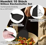 Homikit virtuvės įrankių rinkinys, 10 dalių silikoninių virtuvės įrankių rinkinys su įrankių laikikliu, nelipnūs kar&scaron;čiui atsparūs virtuvės įrankiai kepimui, sveiki ir tinkami plauti indaplovėje