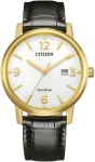 Citizen Bm6756-01a Eco Drive porinis vyri&scaron;kas auksinis korpusas 40mm baltas ciferblatas odinis dirželis Wr 3 Bar auksinis klasikinis laikrodis, auksinis, klasikinis