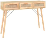Konsolinis staliukas, rudas, 105x30x75cm, pu&scaron;is ir ratanas
