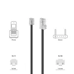 Deleycon telefono kabelis, Rj11 į Rj45 modulinis plok&scaron;čias kabelis, Rj11 ki&scaron;tukas į Rj45 tinklo ki&scaron;tuką, telefono lizdas, modemas, mar&scaron;rutizatorius, faksas, Isdn, Dsl, Vdsl, internetas, 15 m, juodas