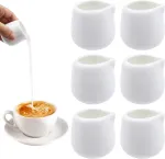 Connection baltas porcelianinis pieno ąsotėlis, mažas 50 ml keramikinis pieno ąsotėlis be rankenos, mini ąsotėlis grietinėlei, pienui, padažams, kavinėms, virtuvei, biurui, barui