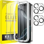 Jetech ekrano apsauga, skirta iphone 16 pro 6.3 colių su kameros apsauga, lengvas montavimo įrankis, grūdinto stiklo ekrano apsauga, hd clear, 2 vnt.