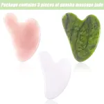 Gua sha &scaron;irdelės formos 3 dalių rinkinys, 1 jade veido masažo akmuo, 1 rožinio kvarco gua sha akmuo, 1 gua sha balto jade veido masažo įrankis, skirtas spa kaklo kūno veido priežiūrai