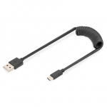 Digitus Skaitmenas | USB 2.0 tipo A į USB C spiralinis kabelis | AK-300430-006-S | USB-A į USB-C USB 2.0 Type A, ki&scaron;tukas | USB C, ki&scaron;tukas