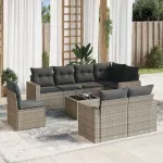 Sofa Sofos komplektas su pagalvėlėmis, 9 dalių, pilkas, poliratanas