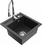 Granitinė virtuvinė plautuvė Mexen Vito su mai&scaron;ytuvu ir sifonu, Juodas granite+Chrome