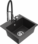 Granitinė virtuvinė plautuvė Mexen Milo su mai&scaron;ytuvu ir sifonu, Juodas granite+Juodas/Chrome