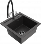 Granitinė virtuvinė plautuvė Mexen Vito su mai&scaron;ytuvu ir sifonu, Juodas granite+Juodas/Chrome