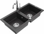 Granitinė virtuvinė plautuvė Mexen Mario su mai&scaron;ytuvu ir sifonu, Juodas granite+Chrome