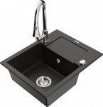 Granitinė virtuvinė plautuvė Mexen Enzo su mai&scaron;ytuvu ir sifonu, Metallic juodas/auksinis+Chrome