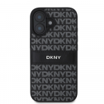 DKNY PU Leather Repeat Pattern Tonal Stripe Apple iPhone 16 Plus dėklas telefonui juodos spalvos