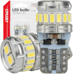 Led lemputės canbus t10 w5w 16smd 2smd 3014 3030 balta 12v 24v amio-04260