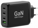 Lādētājs Port Power Delivery and Quick Charge 120W GaN USB-C & USB-A Juodas