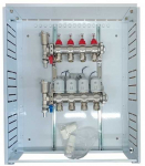Hismart Grindinio &scaron;ildymo kolektorius 4 kontūrų su terminėmis pavaromis NC AC230V ir debitomačiais