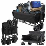 Realprices Sulankstomas sodo paplūdimio žvejybos vežimėlis su sėdyne ir ratukais XL