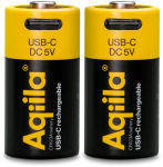 Aqiila - Įkraunama USB-C baterija - CR123A dydis - 750 mAh - 2 vnt. pakuotėje