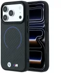 Dėklas BMW M Kevlar Mėlyna Print Ring Metal Logo MagSafe do iPhone 18 Pro / 17 Pro juoda