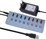 Basic House&reg; usb 3.0 &scaron;akotuvas su 8 prievadais, aliuminio korpusas su maitinimo &scaron;altiniu, individualūs įjungimo/i&scaron;jungimo jungikliai, 12 v/4 a, 48 w didelės spartos duomenų perdavimas, usb &scaron;akotuvas, 8 usb duomenų prievadai, usb &scaron;akotuvas-skirstytuvas (4