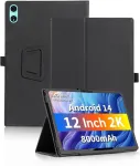 Dėklas plan&scaron;etiniam kompiuteriui Odea A12 12 colių Android 14 su rankos dirželiu, stovu ir apsauga nuo kritimo, plonas ir paprastas dizainas, juodas