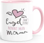Moonworks&reg; kavos puodelis "angelas be sparnų vadinamas mama" dovana tėvams mamai tėčiui rožinis vidus keramikinis puodelis