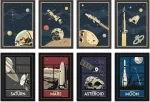 Plakatas Kosmoso Plakatų Rinkinys 8 x A4 - Vintage Visata su Astronautais