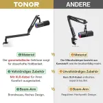 Tonor Xlr/usb žaidimų mikrofonas su žemo profilio mikrofono stovu, skirtas podcast'ų transliacijoms, studijos vokalams, dinaminis Pc mikrofonas su Rgb režimais ir reguliuojamu ry&scaron;kumu, skirtas Ps4/5 Mac Mixer garso plok&scaron;tėms Td520s+