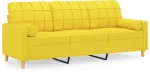 Fotelis Trivietė sofa su pagalvėlėmis, &scaron;viesiai geltona, 180cm, audinys