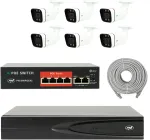 Vaizdo stebėjimo komplektas NVR POE PNI House IP810, 6 PNI IP8POE kameros, komplekte yra POE komutatorius ir kabeliai