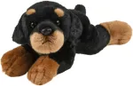 Rottweileris 30 cm mink&scaron;tas žaislinis &scaron;uo, gulintis pliu&scaron;inis žaislas