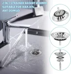 2 in 1 sietelis-krep&scaron;elis, skersmuo 80 mm, tinkamas Ikea Atlant Domsj&ouml;, kriauklės sietelis-krep&scaron;elis, sietelis-krep&scaron;elis su patobulintu guminiu sandarikliu, kam&scaron;čio sietelio atsarginė dalis