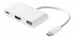 Jungčių stotelė DELTACO USB-C to HDMI and USB-A, USB-C portas energijos perdavimui 3.0, 3840x2160 30 Hz, balta / USBC-HDMI23