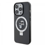 Apple iPhone 15 Pro Karl Lagerfeld dėklas Ring Stand Karl&Choupettte MagSafe (Klhmp15lhmrskck) juodos spalvos