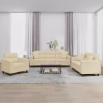Sofa Sofos komplektas su pagalvėmis, 3 dalių, kreminis, audinys