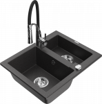 Granitinė virtuvinė plautuvė Mexen Carlos su mai&scaron;ytuvu ir sifonu, Juodas granite+Juodas/Chrome