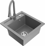 Granitinė virtuvinė plautuvė Mexen Vito su mai&scaron;ytuvu ir sifonu, Pilkas