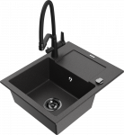 Granitinė virtuvinė plautuvė Mexen Enzo su mai&scaron;ytuvu ir sifonu, Juodas granite+Juodas