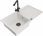 Granitinė virtuvinė plautuvė Mexen Leo su mai&scaron;ytuvu ir sifonu, Baltas+Juodas