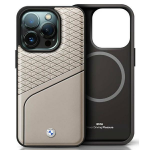 BMW Sign Leather Textured and Line MagSafe Apple iPhone 16 Pro Case - dėklas telefonui pilkos spalvos