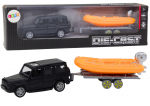 Lean Toys Juodas visureigis su priekaba ir oranžine valtimi vaikams