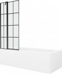 Vonia Mexen Vega su apdaila ir stiklo sienele, 180x80 cm + 80 cm, Baltas+Juodas grid